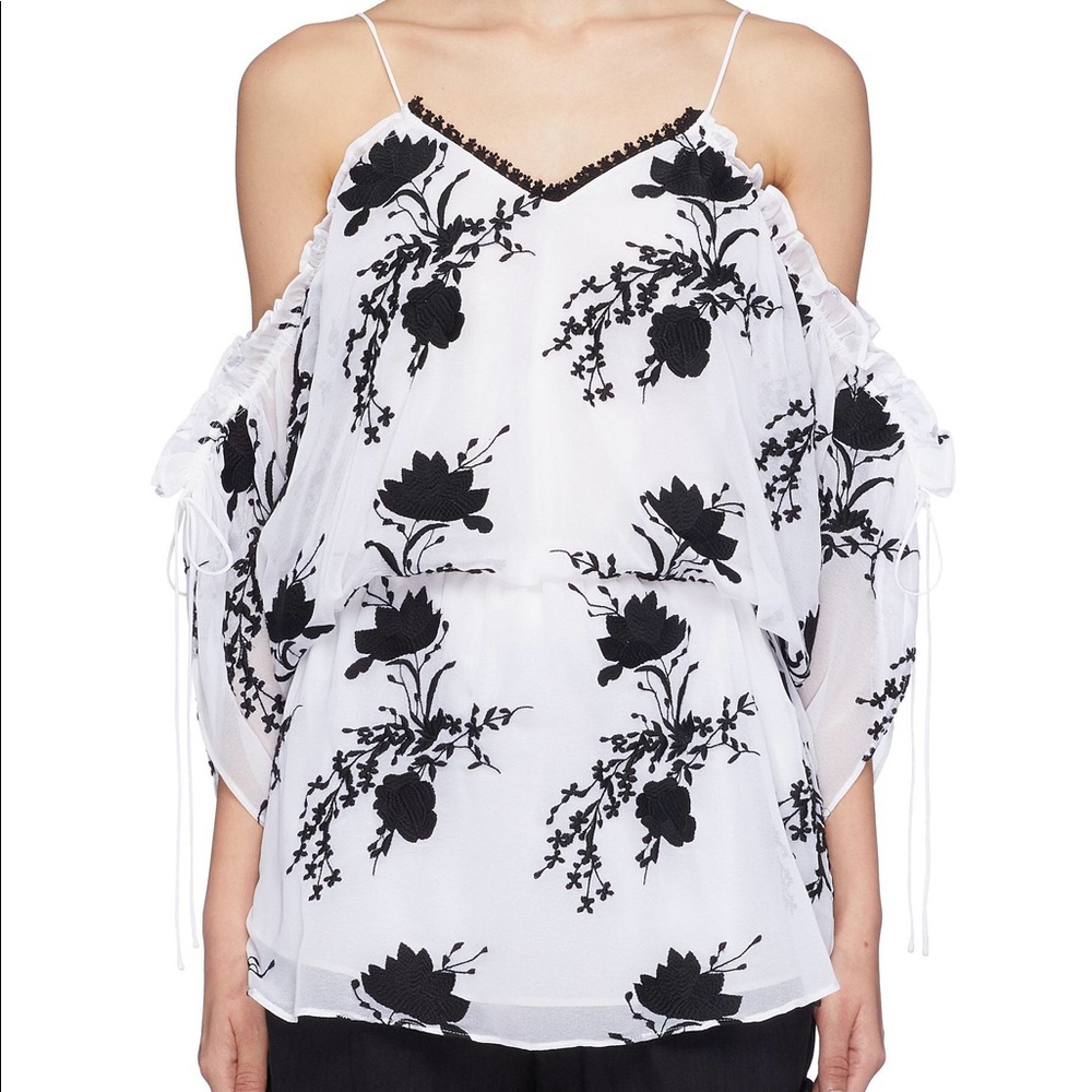Alice+Olivia Holden Embroidered Cold Shoulder Top